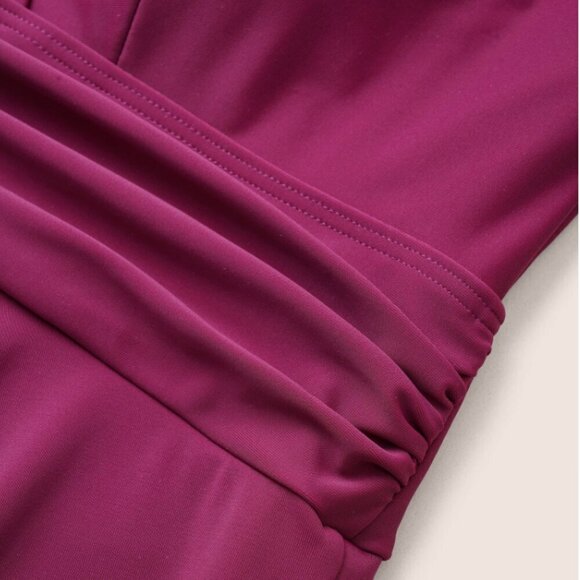 BloomChic Plus Size Solid Ruffle Hem Empire Waist Halter Neck Swim Dress - Picture 4 of 7